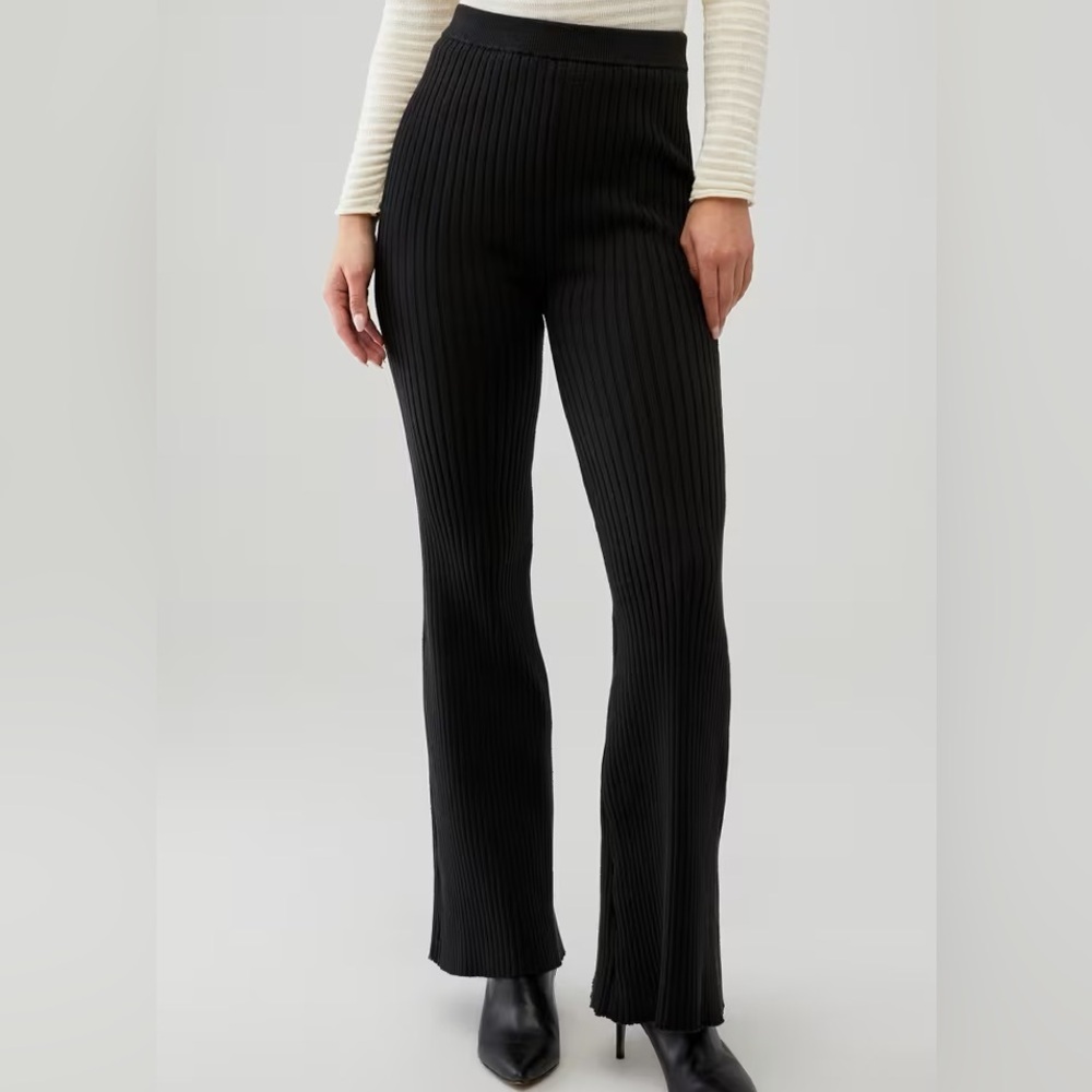 Good American Ribbed Flare Pants High Rise Black Pull On Size 2 - Picture 8 of 8